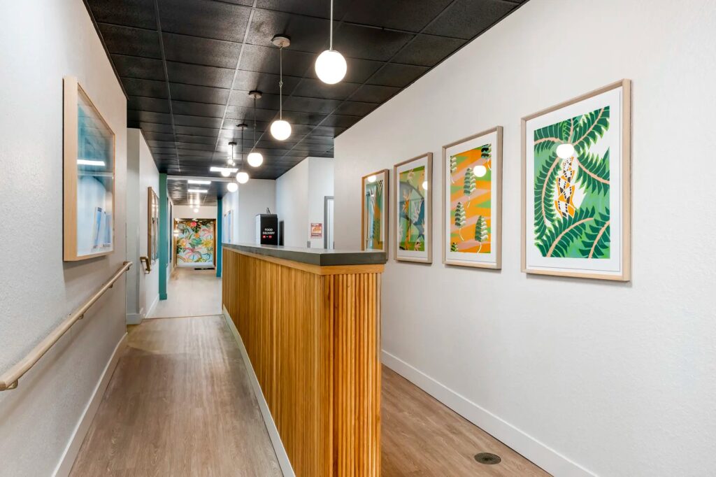 Interior hallway with wheelchair ramp access